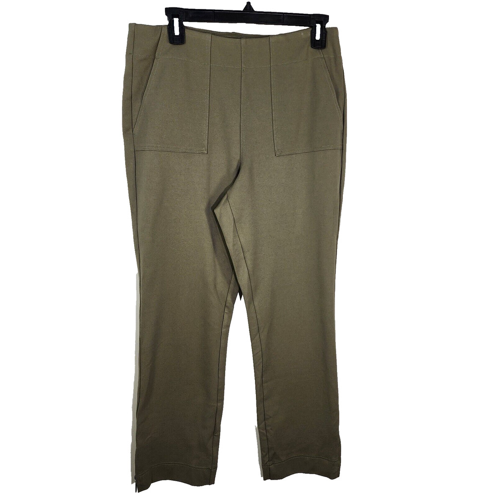 Belle by Kim Gravel Size 12 Reg Ponte Utility Pant Olive Envy Leg Zip A609932
